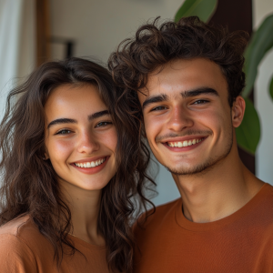 Homme et femme souriants avec des cheveux brillants et en bonne santé